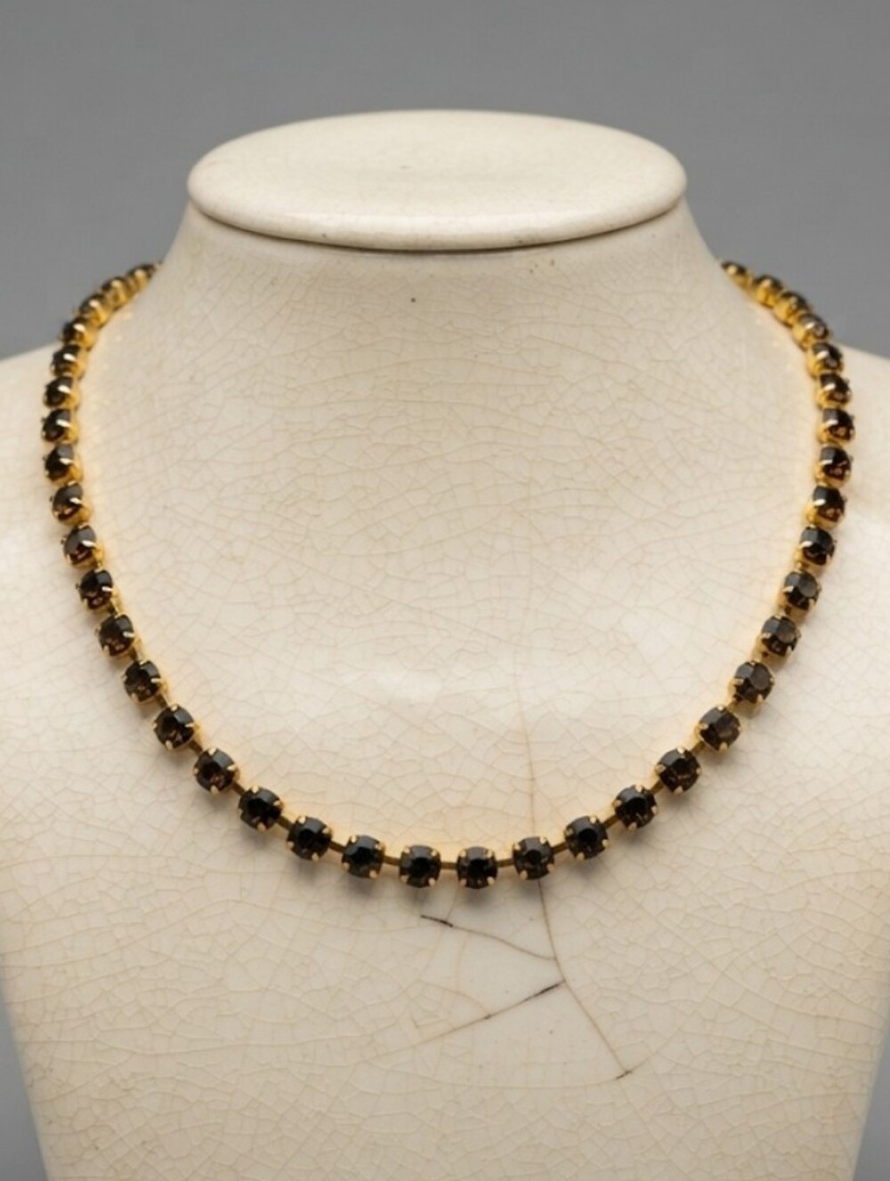 45 Total Weight Natural Smoky Quartz in Classic Tennis Gold Plated  Necklace